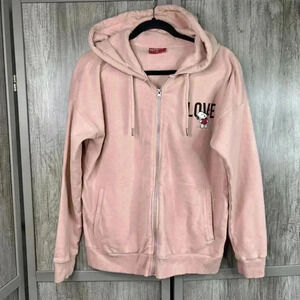 Peanuts Sweatshirt Medium Snoopy Love Hooded Full Zip Pale Pink